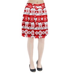 Snowflake Red And White Pattern Pleated Skirt