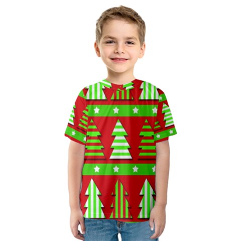 Christmas Trees Pattern Kid s Sport Mesh Tee by Valentinaart