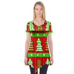 Christmas Trees Pattern Short Sleeve Tunic  by Valentinaart