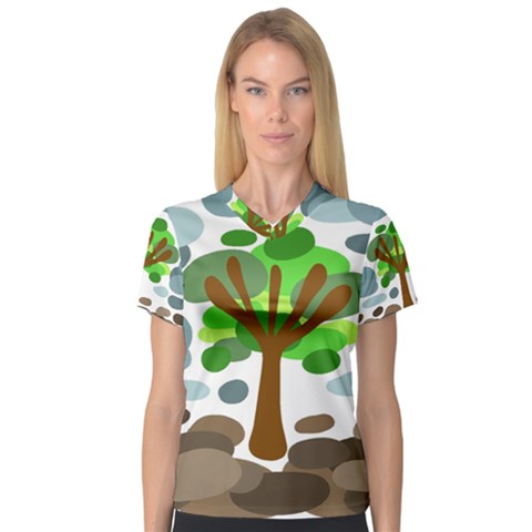 Tree Women s V-neck Sport Mesh Tee by Valentinaart