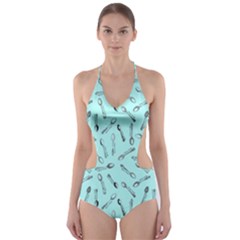 Spoonie Strong Print In Light Turquiose Cut-out One Piece Swimsuit by AwareWithFlair