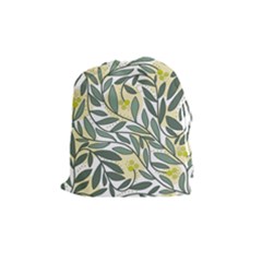 Green Floral Pattern Drawstring Pouches (medium)  by Valentinaart