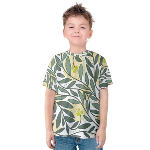 Green Floral Pattern Kid s Cotton Tee by Valentinaart