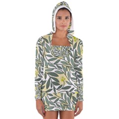 Green Floral Pattern Women s Long Sleeve Hooded T-shirt by Valentinaart