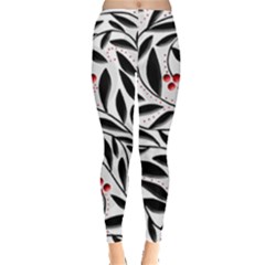 Red, Black And White Elegant Pattern Leggings  by Valentinaart