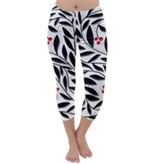 Red, Black And White Elegant Pattern Capri Winter Leggings  by Valentinaart