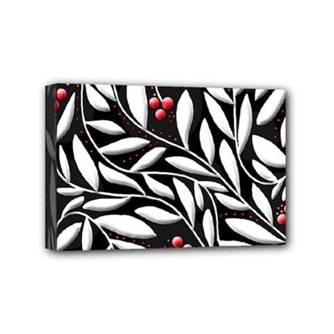 Black, Red, And White Floral Pattern Mini Canvas 6  X 4  by Valentinaart