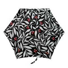 Black, Red, And White Floral Pattern Mini Folding Umbrellas by Valentinaart