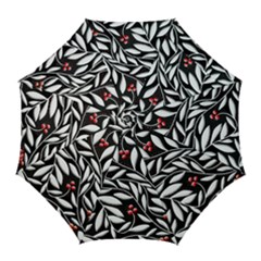 Black, Red, And White Floral Pattern Golf Umbrellas by Valentinaart