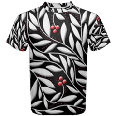 Black, Red, And White Floral Pattern Men s Cotton Tee by Valentinaart