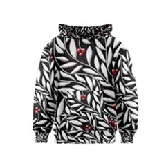 Black, Red, And White Floral Pattern Kids  Pullover Hoodie by Valentinaart