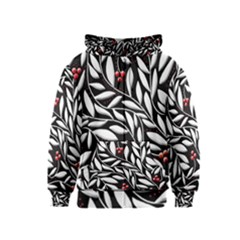 Black, Red, And White Floral Pattern Kids  Zipper Hoodie by Valentinaart