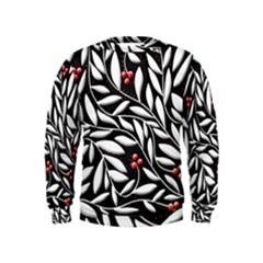 Black, Red, And White Floral Pattern Kids  Sweatshirt by Valentinaart