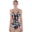 Black, red, and white floral pattern Cut-Out One Piece Swimsuit View1