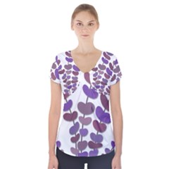 Purple Decorative Plant Short Sleeve Front Detail Top by Valentinaart