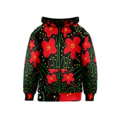 Red Flowers Kids  Zipper Hoodie by Valentinaart