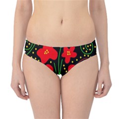 Red Flowers Hipster Bikini Bottoms by Valentinaart