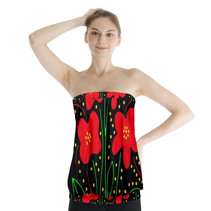 Red flowers Strapless Top