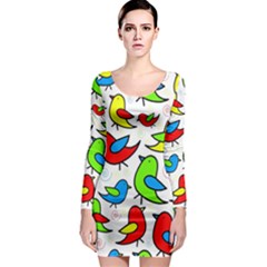 Colorful cute birds pattern Long Sleeve Bodycon Dress