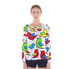 Colorful cute birds pattern Women s Long Sleeve Tee