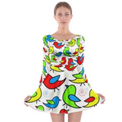 Colorful cute birds pattern Long Sleeve Skater Dress