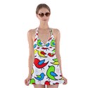 Colorful cute birds pattern Halter Swimsuit Dress View1