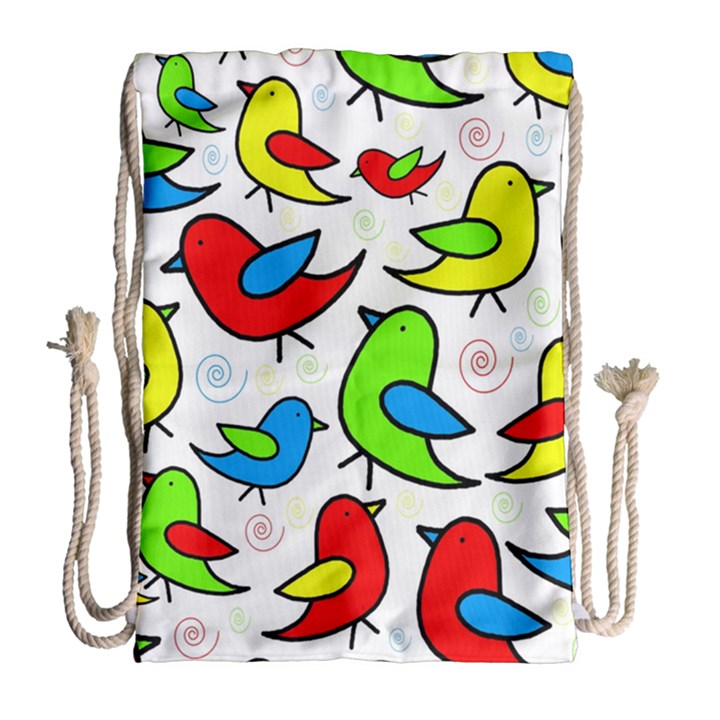 Colorful cute birds pattern Drawstring Bag (Large)