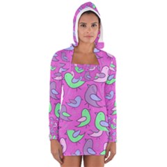 Pink Birds Pattern Women s Long Sleeve Hooded T-shirt by Valentinaart