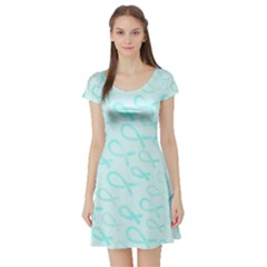 Turquoise Watercolor Awareness Ribbons Short Sleeve Skater Dress by AwareWithFlair