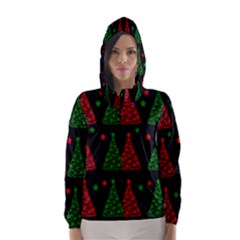 Decorative Christmas Trees Pattern Hooded Wind Breaker (women) by Valentinaart