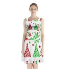 Decorative Christmas Trees Pattern - White Sleeveless Chiffon Waist Tie Dress by Valentinaart