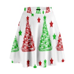 Decorative Christmas Trees Pattern - White High Waist Skirt by Valentinaart