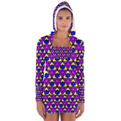 Triangles And Honeycombs Pattern                                                                                                   Women s Long Sleeve Hooded T-shirt by LalyLauraFLM