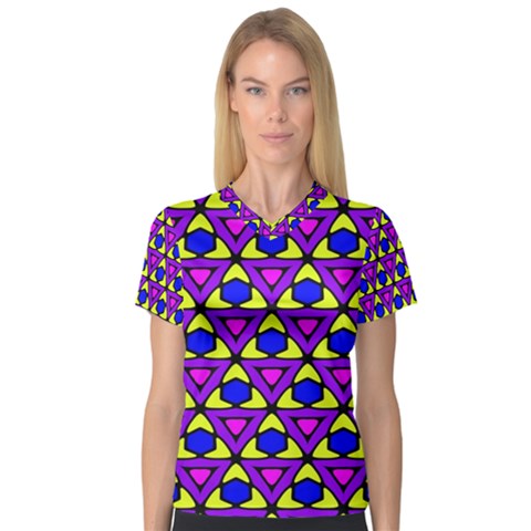 Triangles And Honeycombs Pattern                                                                                                   Women s V-neck Sport Mesh Tee by LalyLauraFLM