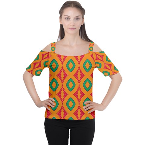 Rhombus And Other Shapes Pattern                                                                                                     Women s Cutout Shoulder Tee by LalyLauraFLM