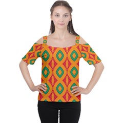 Rhombus And Other Shapes Pattern                                                                                                     Women s Cutout Shoulder Tee