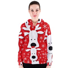 Christmas Reindeer - Red Women s Zipper Hoodie by Valentinaart