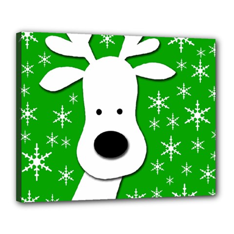 Christmas Reindeer - Green Canvas 20  X 16 