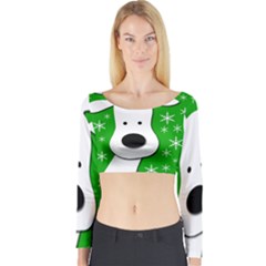 Christmas Reindeer - Green Long Sleeve Crop Top by Valentinaart