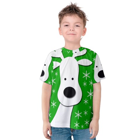 Christmas Reindeer - Green Kids  Cotton Tee by Valentinaart