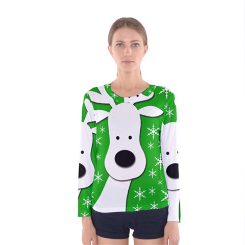 Christmas Reindeer - Green Women s Long Sleeve Tee by Valentinaart