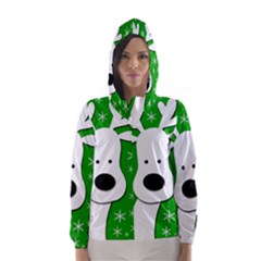 Christmas Reindeer - Green Hooded Wind Breaker (women) by Valentinaart