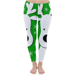 Christmas Reindeer - Green Winter Leggings  by Valentinaart