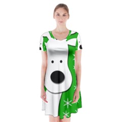 Christmas Reindeer - Green Short Sleeve V-neck Flare Dress by Valentinaart