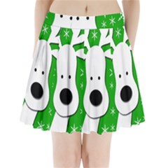 Christmas Reindeer - Green Pleated Mini Skirt by Valentinaart