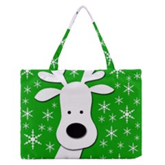 Christmas Reindeer - Green Medium Zipper Tote Bag by Valentinaart