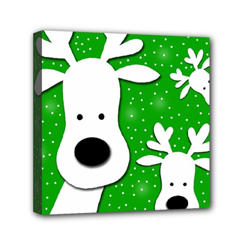 Christmas Reindeer - Green 2 Mini Canvas 6  X 6  by Valentinaart