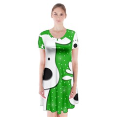 Christmas Reindeer - Green 2 Short Sleeve V-neck Flare Dress by Valentinaart