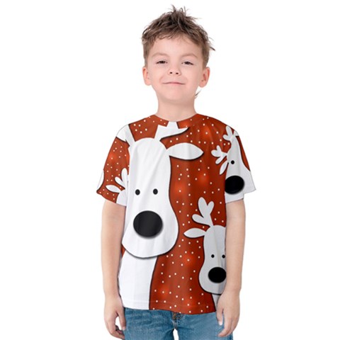 Christmas Reindeer - Red 2 Kids  Cotton Tee by Valentinaart