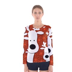 Christmas Reindeer - Red 2 Women s Long Sleeve Tee